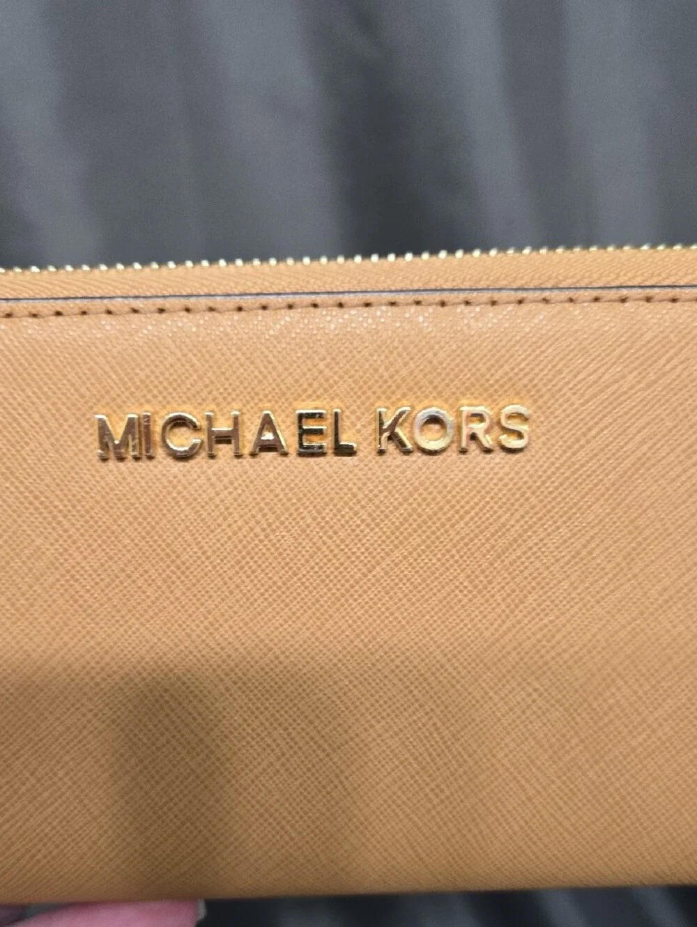 Michael Kors Tan Saffiano Leather Zip Around Wristlet Wallet